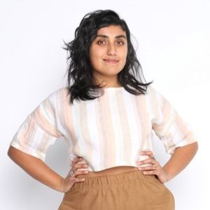 Striped Short Sleeve Crop Top in Neutral Pastels